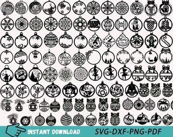 Boules de Noël ornements SVG Laser Cut fichiers, 300 + dessins pour les ornements d’arbre de Noël, arbre de Noël Decor Svg Dxf Pdf Png - numérique
