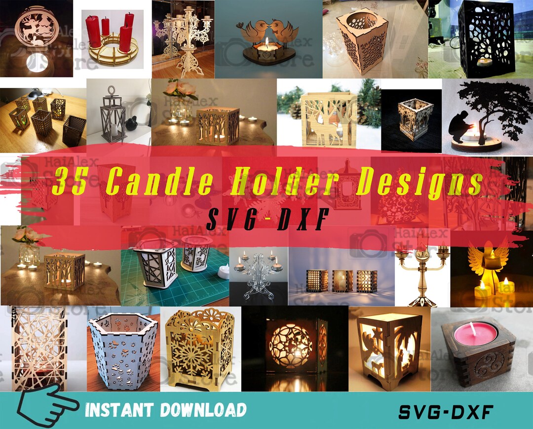 35 Wooden Candle Holder Svg File for Laser Cut, Wood Lantern Template