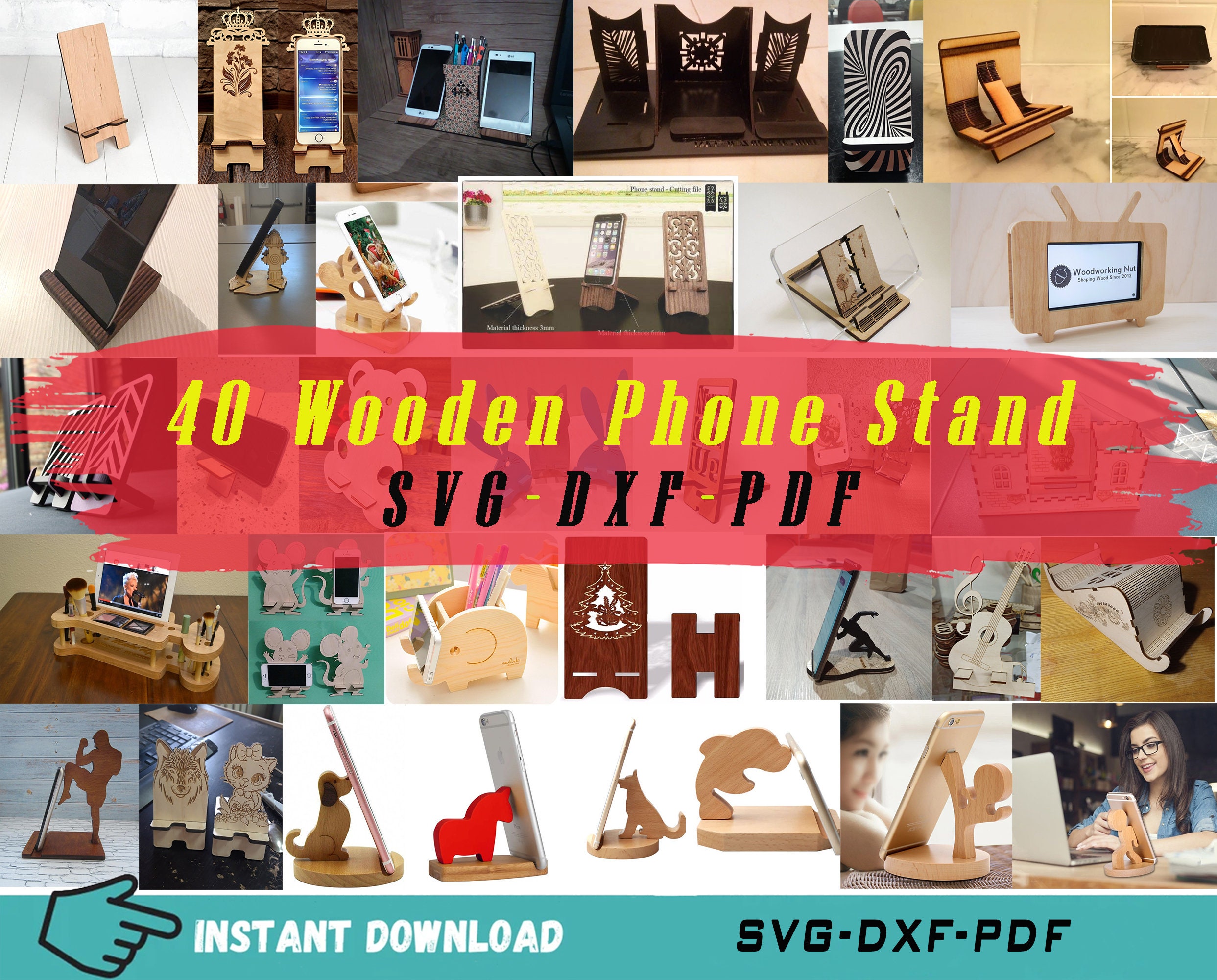 40 Wooden Phone Stand Laser Cut Files Cell Phone Holder Svg Etsy