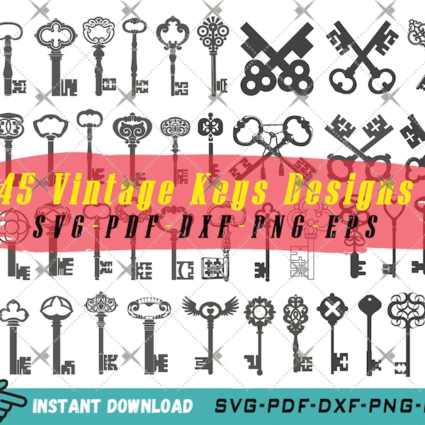 Vintage Keys Svg Bundle for Cricut Silhouette Cut, Vintage Antique Keys Designs, Vintage Keys Clipart, Vintage Keys Svg Dxf Png Eps Pdf File