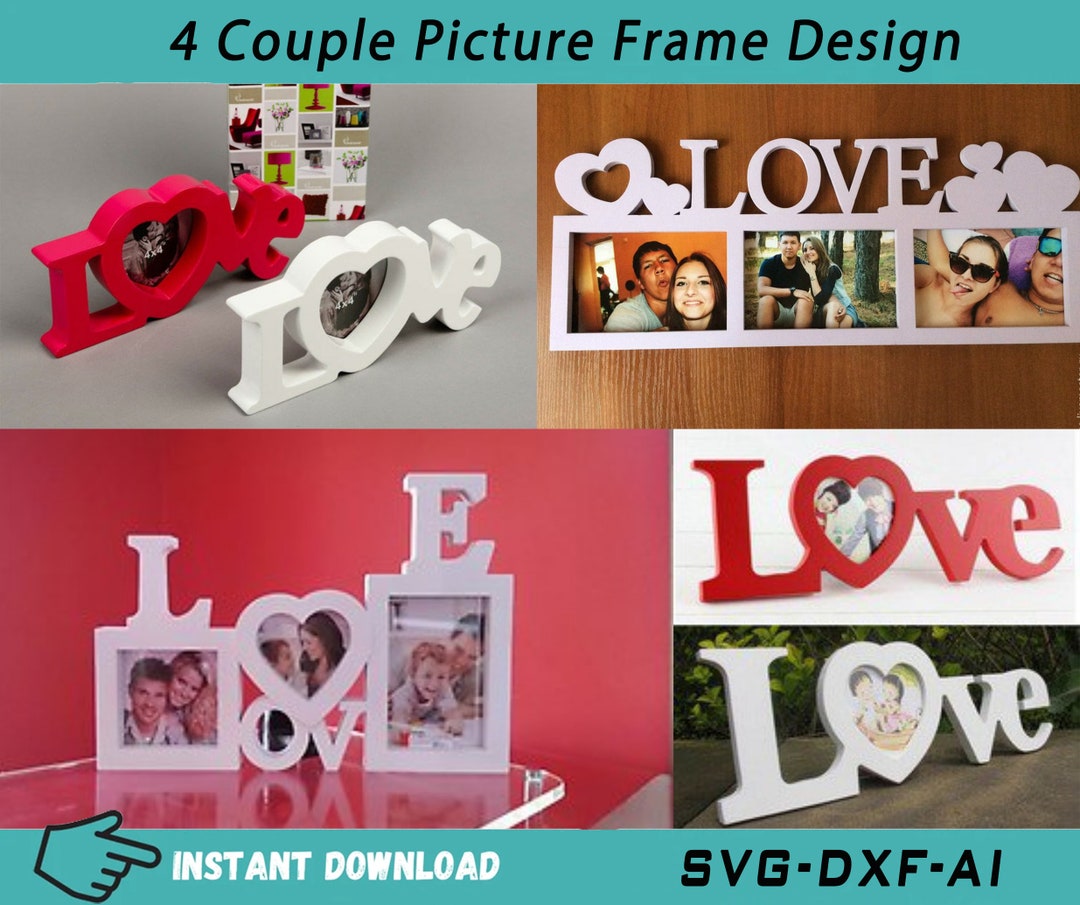 Love Couple Photo Frame Svg for Laser Cut, Love Picture Frame Svg Dxf Ai File for Laser, Cnc Cut