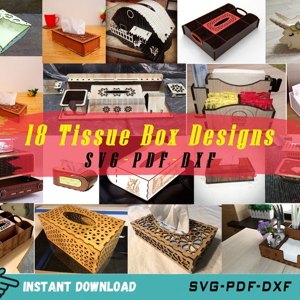 18 Wooden Tissue Box Laser Cut Files, Tissue Box Svg Design, Decorative Tissue Box Template, Tissue Box Vector, Tissue Box Svg Dxf Pdf