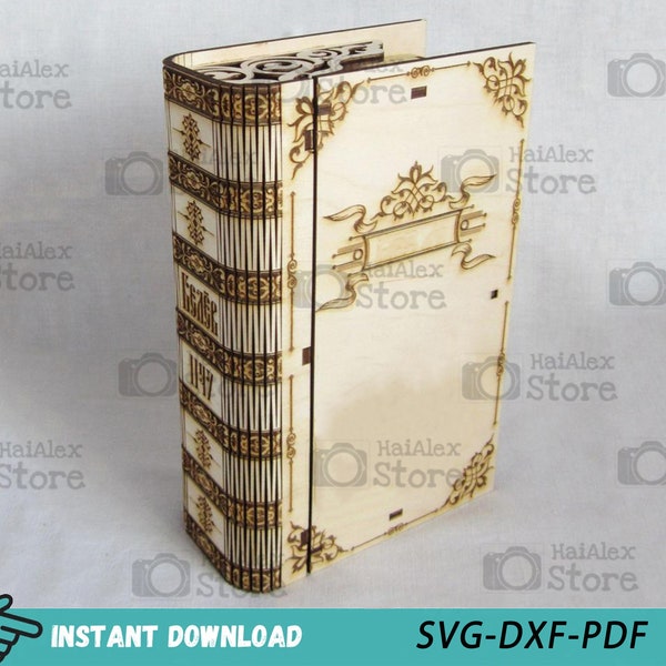 Cubierta de libro de madera con archivos cortados con láser de tapa, patrón de cubierta de libro, vector de cubierta de libro, cubierta de libro Svg Dxf Pdf para corte Glowforge, grabado Cnc