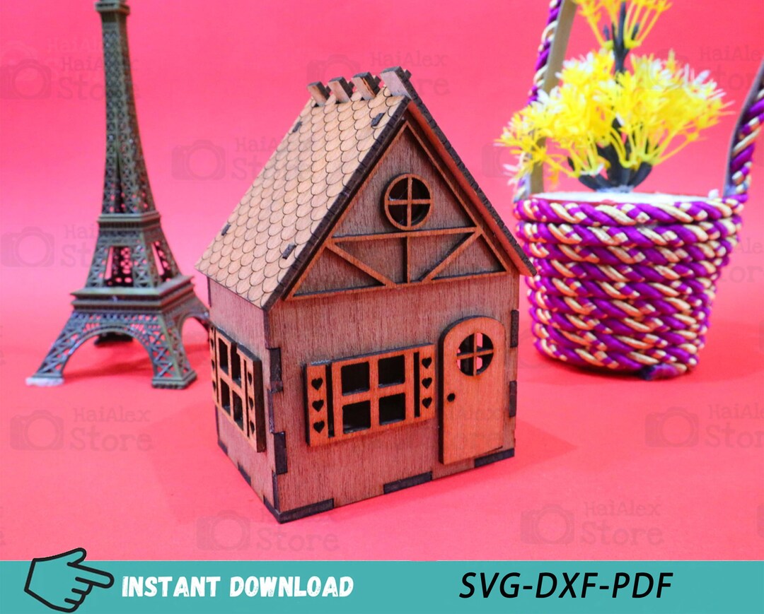 Tiny Wooden House 3mm Laser Cut Files, Tiny House 3D Puzzle Pattern