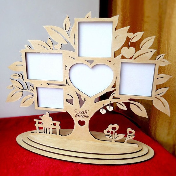 Family Tree - 5 Photo frames svg dxf cdr Laser cut cnc file laser cutting files plywood wood Home Decor Hanging - DIGITAL product