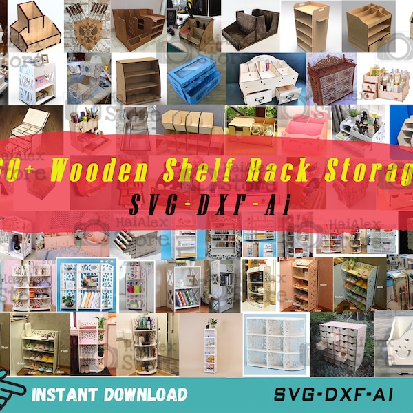 60+ Wooden Shelf Rack Storage Svg Files for Laser Cut, Wood Shelf Pattern, Wooden Rack Vector, Storage Organizer Svg Dxf Ai for  Glowforge