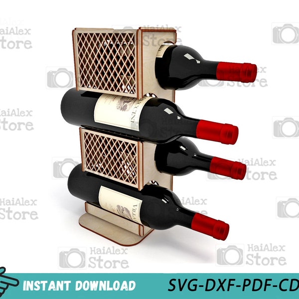 Wooden Wine Rack Laser Cut Files, Plywood 3mm Wine Bottle Holder Template, Wine Bottle Stand Display Svg Dxf Pdf Cdr for Cnc Glowforge