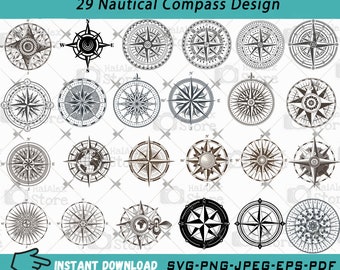 29 Nautical Compass SVG Bundle for Cricut Silhouette, Compass Star Svg, Compass Svg, Compass Clipart, Nautical Compass Svg Png Jpeg Pdf Eps