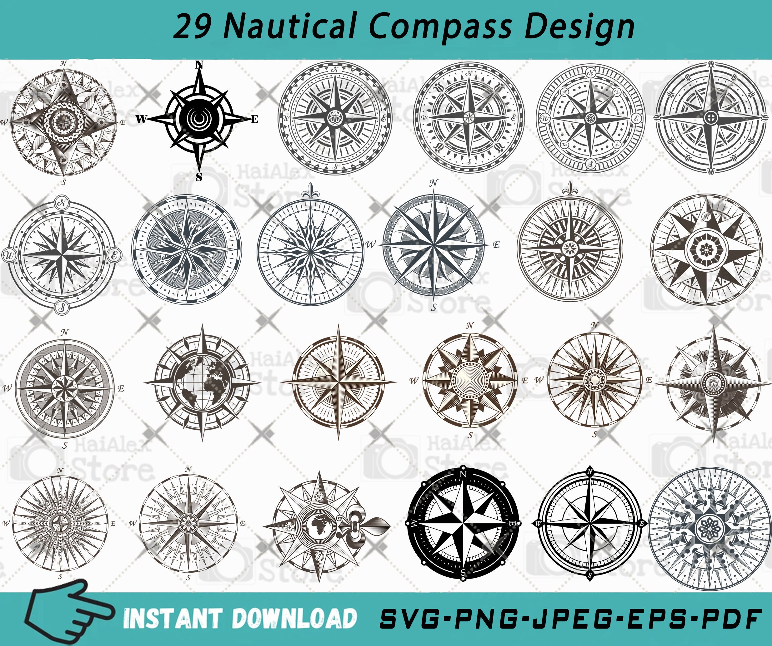 29 Nautical Compass SVG Bundle for Cricut Silhouette Compass Etsy