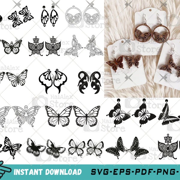 Butterfly Earrings 19 Different Styles Svg File for Laser Cricut Glowforge, Butterfly Wing Earring Template, DIY Jewelry Svg Dxf Png Eps Pdf