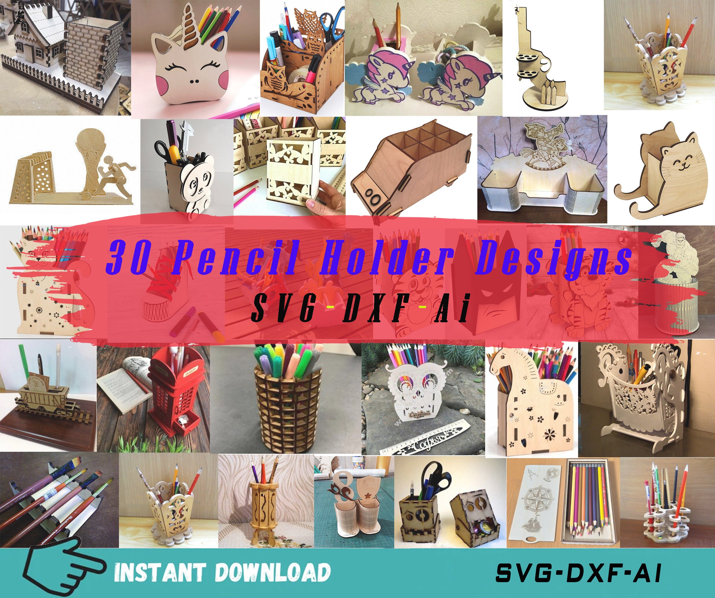 30 Wooden Pencil Holder Svg Files for Laser Cut Pencil Holder Etsy