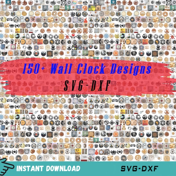 150+ drewniany zegar ścienny plik SVG do cięcia laserowego, szablon zegara ściennego, plan wektorowy zegarów, zegar ścienny SVG DXF dla routera Cnc-Instant Download