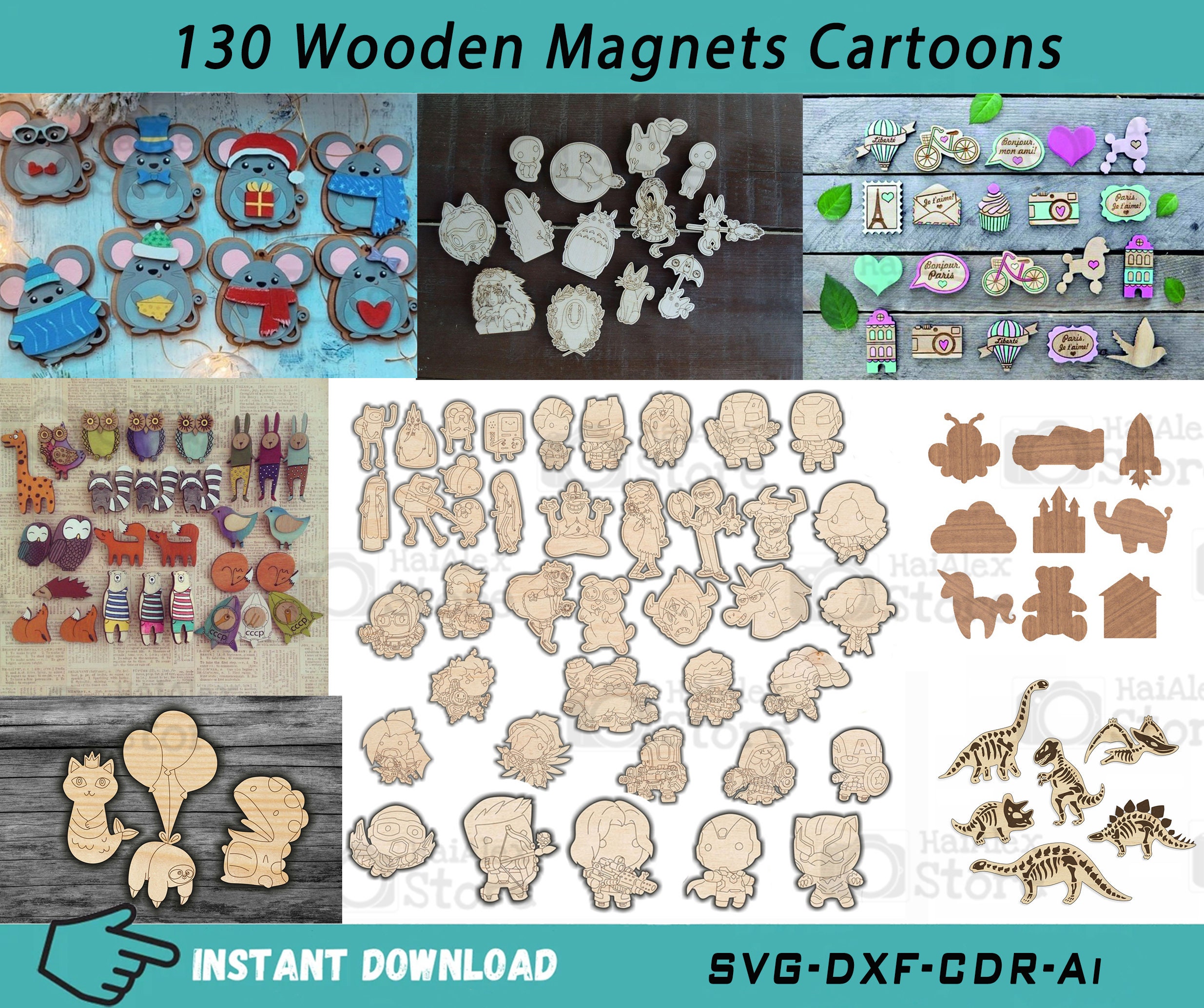 Buy 130 Wooden Cartoons Svg Files for Laser Cut Fridge Online