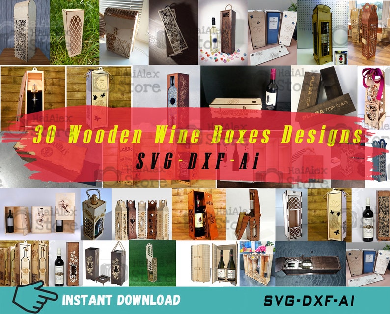 30 Wooden Wine Boxes Svg Files Wine Bottle Box Pattern Wine Etsy