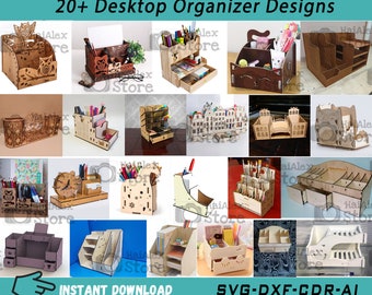 20+ Holz-Desktop-Organizer-Svg-Dateien für Laser Cut, Home-Office-Schreibtisch-Organizer, Aufbewahrungsbox-Svg-Dxf-Cdr Ai-Datei für Laser, CNC-Gravur