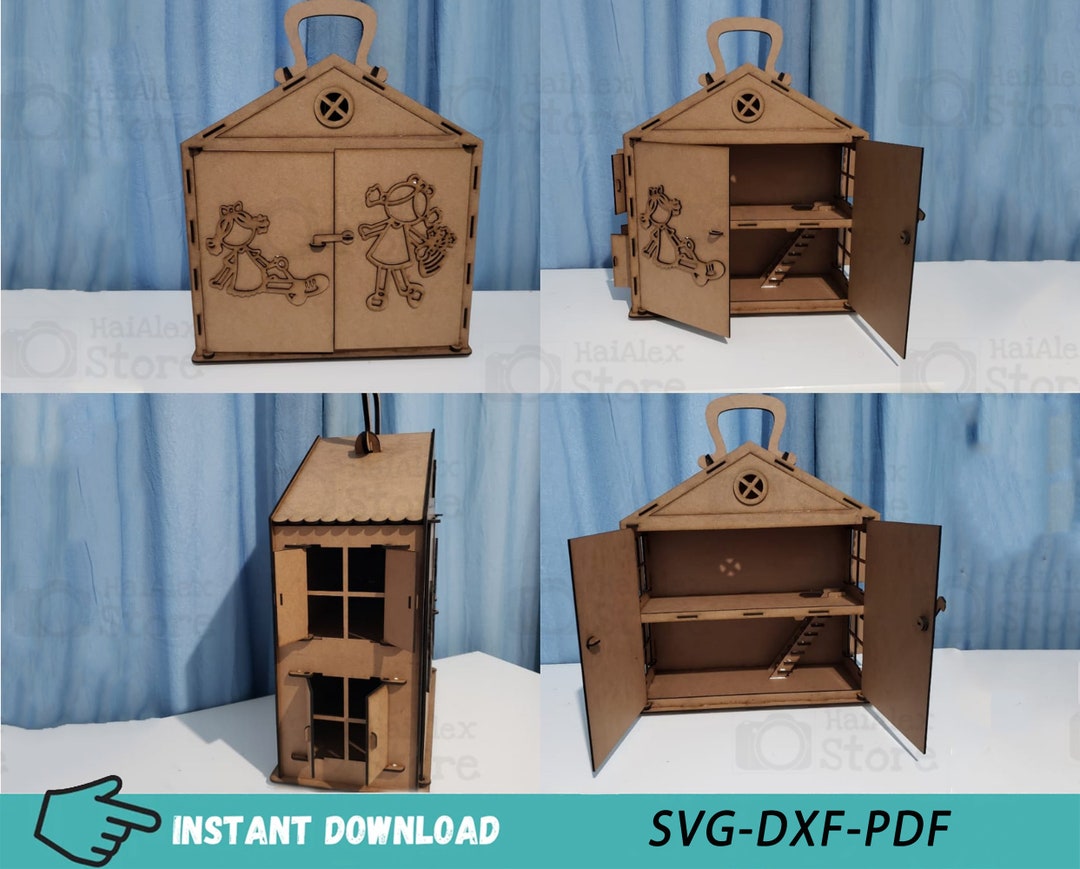 Portable Wooden Dollhouse 3mm Laser Cut Files, Dollhouse 3D Puzzle