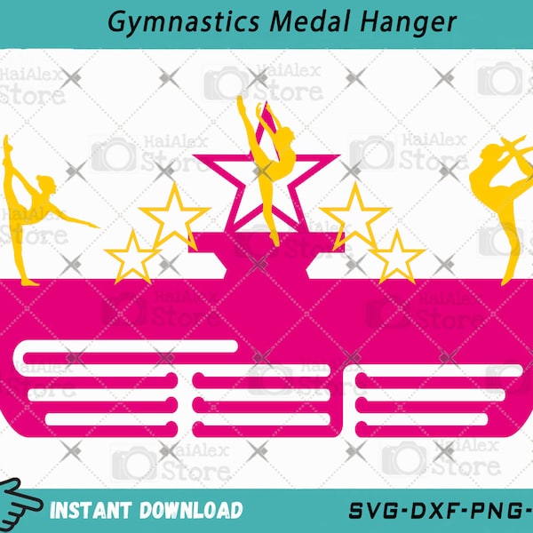 Gymnastics Medal Hanger Svg File for Laser Cut, Gymnastics Medal and Ribbons Hanger, Award Holder Template Svg Dxf Png Ai for Cnc Cutting