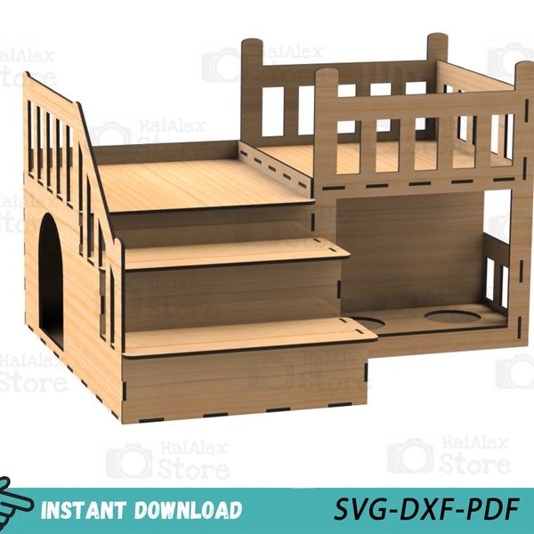 Wooden Pet House 6mm Laser Cut Files, Dog Cat House Template, Two-floor Pet House Svg Dxf Pdf Glowforge Cnc Cutting - Instant Download