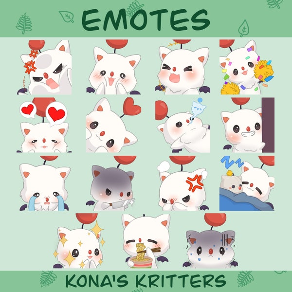 Set of 15 Final Fantasy 14 (FFXIV) inspired Moogle Emotes for Discord, Twitch, and More!