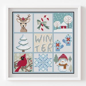 Winter Kreuzstichmuster Jahreszeiten Kreuzstichmuster Hirsch Kardinal Vogel Schneemann Winterbaum Zuckerstange Schneeflocke Handschuh DIY Wohndeko