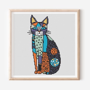 Patchwork Cat Cross Stitch Pattern Instant Download Modern Kitten Embroidery Cozy Tiny Patchwork Animal Cute Pet Digital Animals PDF