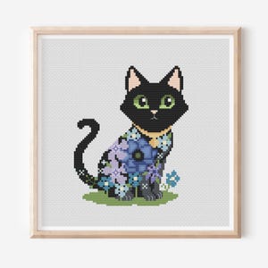 Wildflower Cat Cross Stitch Pattern Instant Download Floral Kitten Embroidery Cozy Tiny Blooming Animal Cute Pet Digital Animals PDF