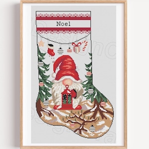 Christmas Cross stitch pattern Santa Gnome Christmas stocking pattern Santa Holiday Gifts Cute gnome PDF pattern Modern Digital cross stitch