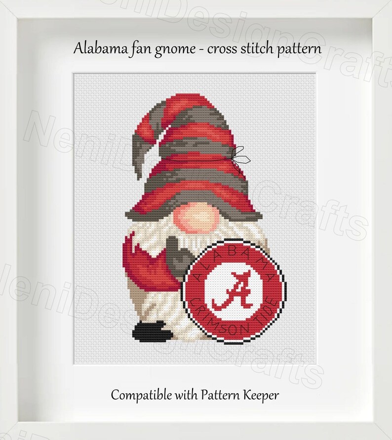Alabama Fan Gnome Cross Stitch Pattern DIY Gnome Football Team Etsy