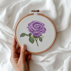 Mini Cross Stitch Pattern Purple Rose Counted cross stitch chart Flower hoop art embroidery Tiny xstitch beginner Instant download PDF