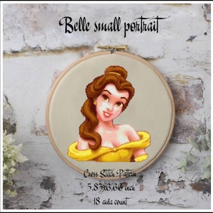 Belle small portrait Cross stitch pattern Princess cross stitch Belle princess Kids room decoration Tale heroes cross stitch DIY Kids gift