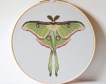 Luna Moth Cross stitch pattern, Insect embroidery (PDF pattern)