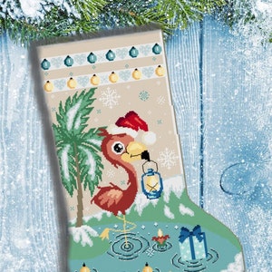 Cute flamingo christmas stocking boy version Cross stitch pattern Christmas cross stitch DIY christmas stocking DIY Flamingo cross stitch
