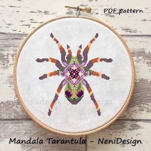 Mandala Tarantula, cross stitch pattern, cross stitch embroidery, mandala cross stitch, tarantula cross stitch, tarantula pattern