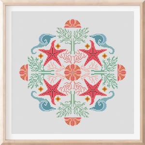 Mandala Kruissteekpatroon Zeestermandala Sealife-patroon PDF-patroon Woondecoratie Digitale kruissteek Modern borduurwerk Modern digitaal