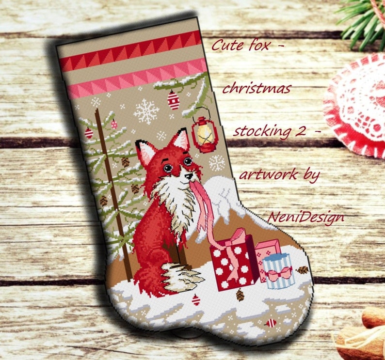 4 cute animal christmas stocking, cross stitch pattern, cross stitch christmas stocking, animal cross stitch, cross stitch package christmas image 2