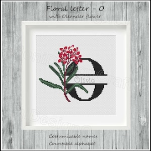 Letra O floral Patrón de punto de cruz Nombres personalizables Alfabeto contable Punto de cruz del alfabeto Punto de cruz de nombres Decoración del hogar Decoración de pared