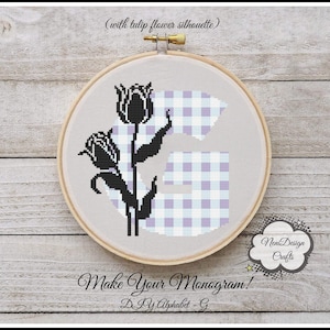 Patrón de punto de cruz con la letra G con silueta de flor Punto de cruz del alfabeto Punto de cruz con letras personalizado Patrón de nombre DIY Solo la letra G