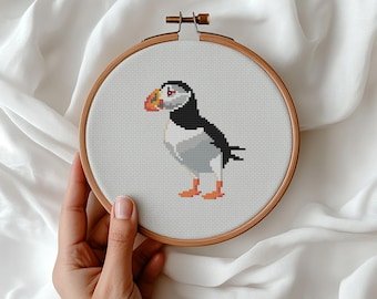 Mini Birds Cross Stitch, Puffin Embroidery, Bird lovers, Seaside atmosphere (PDF Pattern)