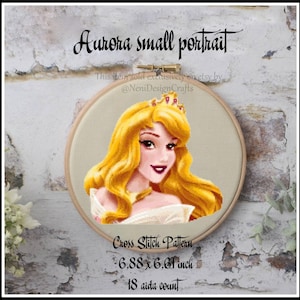 Aurora small portrait Cross stitch pattern Princess cross stitch Aurora princess Kids room decoration Tale heroes cross stitch DIY Kids gift