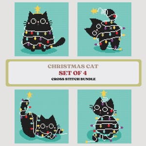 Cross stitch pattern black cat, Christmas Modern animals, Hand embroidery, Cat lover gift (PDF)