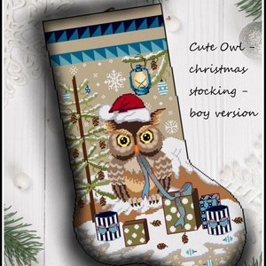 Cute Owl Boy version Christmas stocking Boy christmas gift DIY christmas stocking Christmas decoration Christmas gift DIY cute boy gift