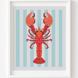 Lobster counted Cross stitch, lobster pattern, striped cross stitch, Sea animal cross stitch, coastal cross stitch, beach Room decor, easy