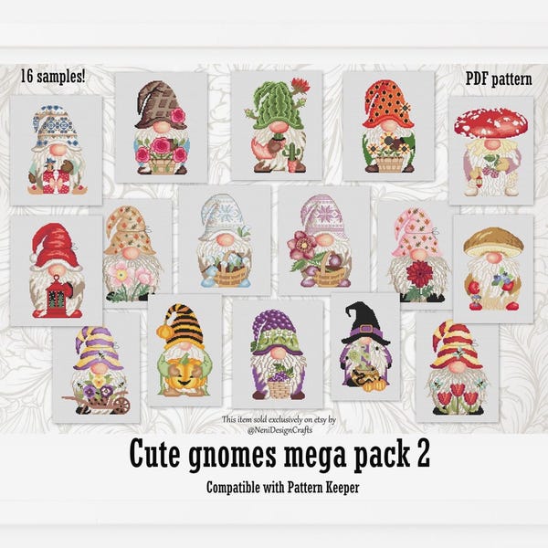 Gnomes Cross Stitch Pattern, Gnomies Mega Pack (PDF Pattern)