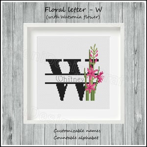 Letra W floral Patrón de punto de cruz Nombres personalizables Alfabeto contable Punto de cruz del alfabeto Punto de cruz de nombres Decoración del hogar Decoración de pared