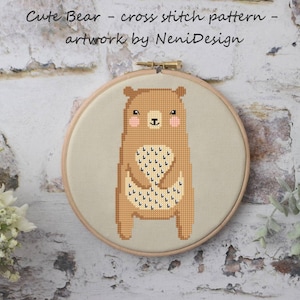 Bear Cross Stitch Pattern, DIY Kids Room Decor (Digital Download)