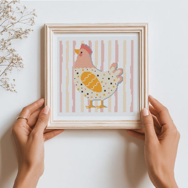 Gallina en punto de cruz, Gallina de granja, Animales modernos, Gráfico fácil (Patrón PDF)