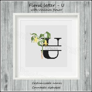 Letra U floral Patrón de punto de cruz Nombres personalizables Alfabeto contable Punto de cruz del alfabeto Punto de cruz de nombres Decoración del hogar Decoración de pared