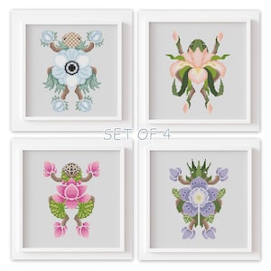 Frog Cross stitch pattern Floral Frog set Modern cross stitch PDF pattern Digital download Instant download Home decor Modern Floral Animals