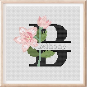 Alphabet Cross stitch pattern Letter B White Lily Only B Letter Custom names Countable alphabet PDF pattern Digital Modern Initial letter