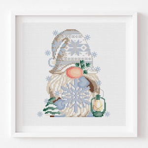 Snowflake Gnome Cross Stitch Pattern, Holiday Home Decor (PDF Pattern)